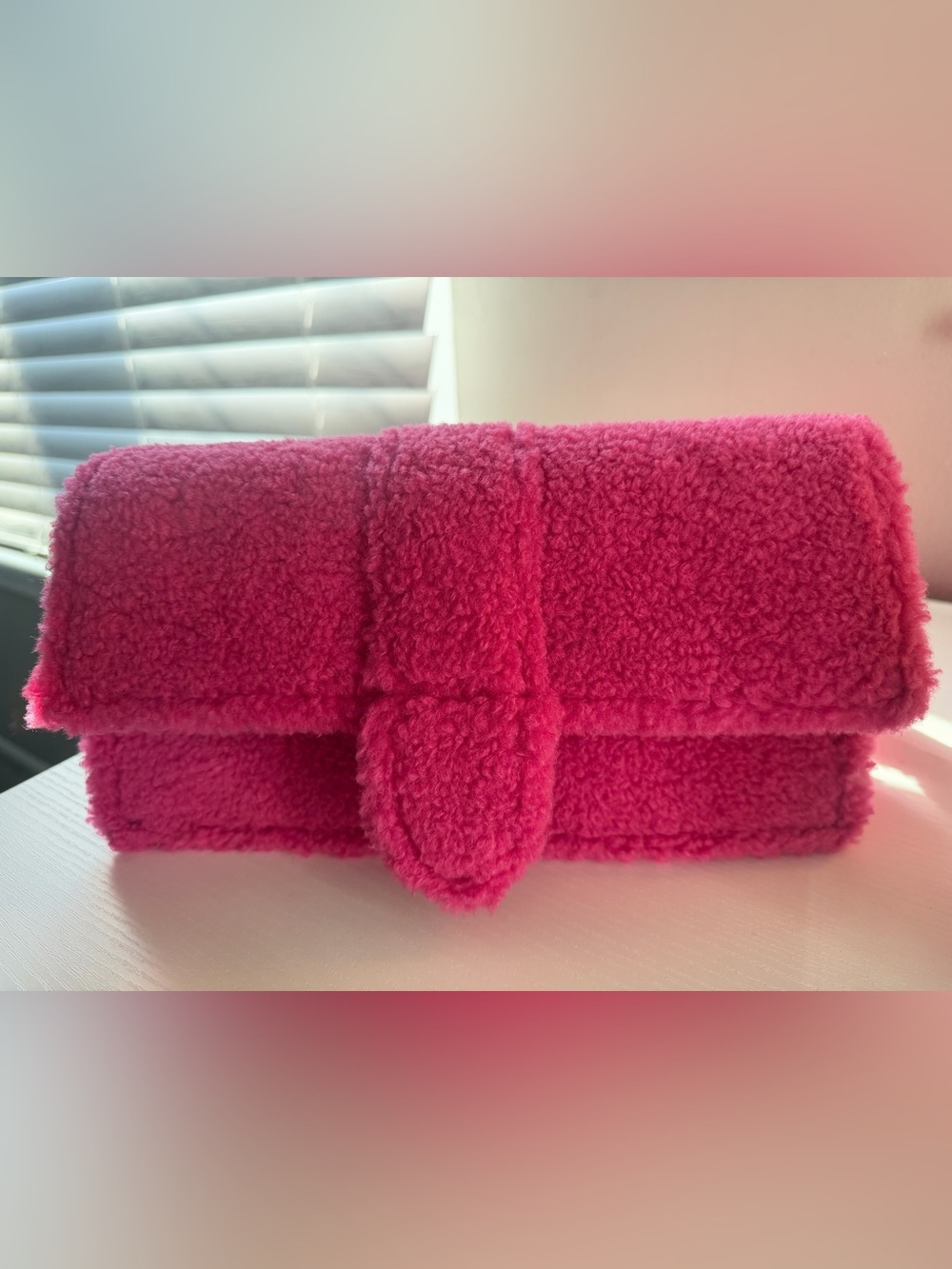 Plush Faux Sherpa Bag in Hot Pink